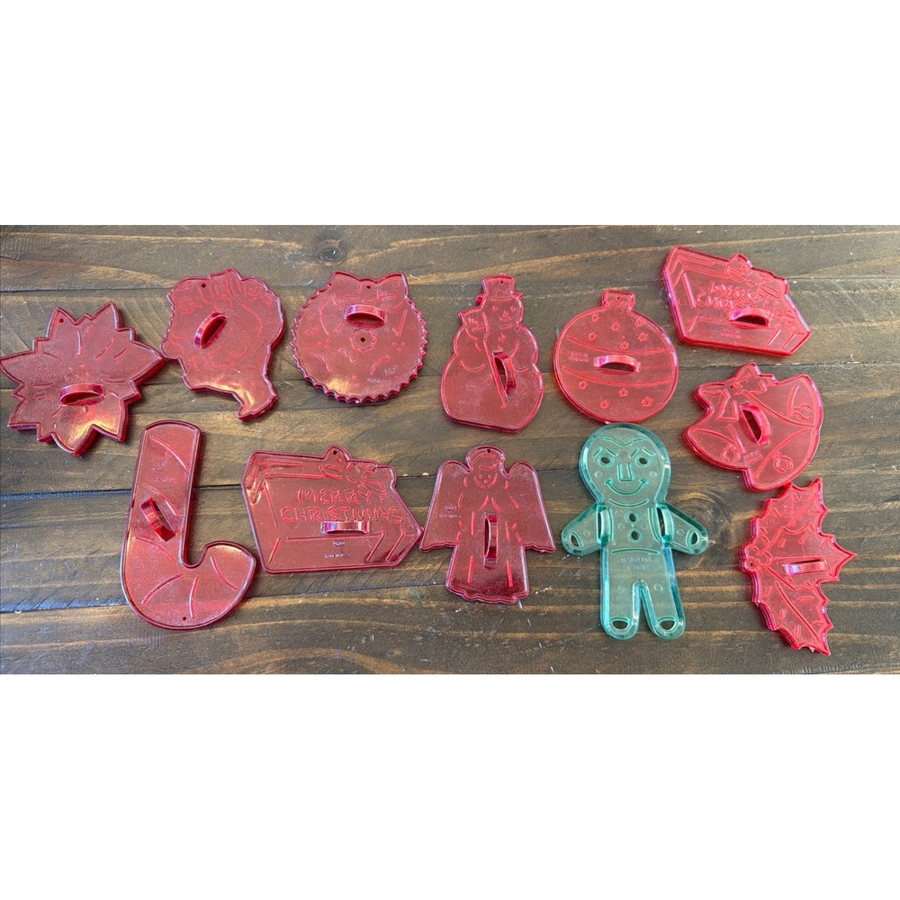 Vintage HRM Red Plastic Christmas Cookie Cutters Set USA  7  & 5 Hong Kong